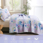 JSD Hydrangea Floral Quilt Set Twin Size, 2 Piece Printed Bedspreads Coverlet with Pillow Sham, Lightweight Quilted Blanket