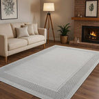 CAMILSON Easy Jute Rug 4x6, Indoor Outdoor Off-White Color Fiber Area Rugs for Living Room Patio and Dining Room Rug, Bordered Boho Woven Design, Easy-Cleaning, Washable Outside Carpet (4 x 6)