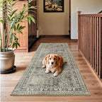 Lessymo Runner Rugs 2x6 ft, Vintage Brown Machine Washable Rug for Hallway Kitchen Bedroom, Non Slip Low Pile Soft Long Area Rug, Distressed Boho Floral Accent Carpet