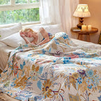 Boho Throw Blanket 60"x80" Floral Twin Bed Blanket with Sunflowers,100% Cotton Soft Breathable Lightweight Spring Decorative Tassel Reversible Blankets for Couch Sofa Decor All Season