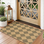 Lessymo Entryway Rug 2x3, Washable Easy Jute Checkered Rug, Non Slip Indoor Outdoor Front Door Mats for Kitchen Bathroom Bedroom, Farmhouse Non Shed Carpet, Diamond Brown/Beige