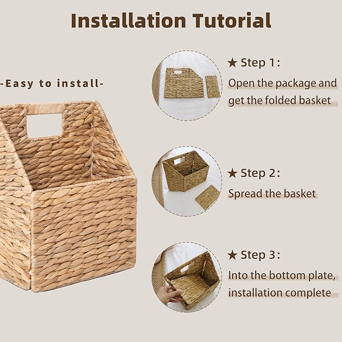 GYASVWU Foldable Water Hyacinth Hanging Baskets, Collapsible Wicker Wall Baskets with Handle, Woven Hanging Basket, Front Door Basket for Flower/Fruit/Mail/Magazine/Files Storage (Water Hyacinth)