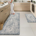 Arttown Kitchen Mats for Floor 2Pcs-Anti Fatigue Non Slip Mats for Kitchen Floor, Cushioned Waterproof & Stain-Resistant Boho Stripe Mat Set, Laundry Room, Office, Sink, Desk (Light Blue)