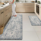 Arttown Kitchen Mats for Floor 2Pcs-Anti Fatigue Non Slip Mats for Kitchen Floor, Cushioned Waterproof & Stain-Resistant Boho Stripe Mat Set, Laundry Room, Office, Sink, Desk (Light Blue)
