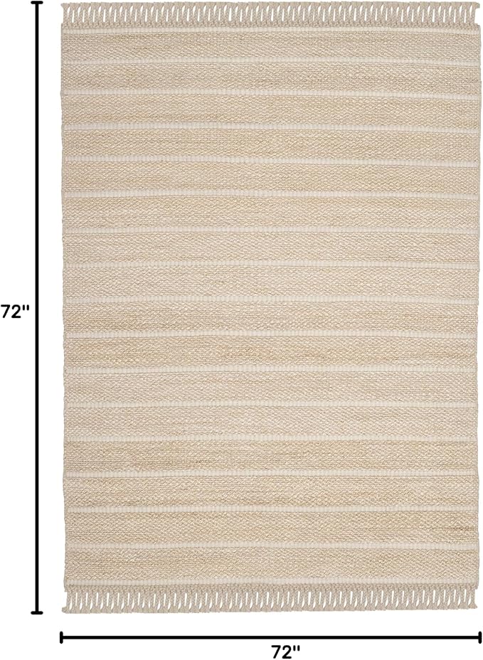 SAFAVIEH Natural Fiber Collection Area Rug - 6' Square, Ivory & Ivory, Handmade Tassel Jute, Ideal for High Traffic Areas in Living Room, Bedroom (NF550B)