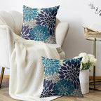 Navy Blue Grey Gray Pillow Covers 20X20 Inch Set of 2, Summer Modern Geometry Dahlia Floral Print Decorative Throw Pillow Covers Outdoor Farmhouse Cushion Case for Couch Sofa Bed Decor
