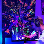 Blacklight Galaxy Forest Silhouette Tapestry for Bedroom Night Sky Ceiling Tapestry for Bedroom Decor Dark Forest Stars Tapestries Glow in the Dark Starry Night Tapestries UV Reactive Dorm Decor 51x59