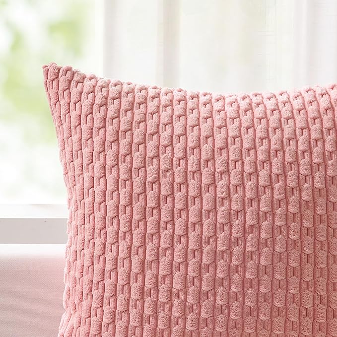 Kevin Textile Valentines 14x36 Inch Long Lumbar 1 Pack Boho Decorative Throw Pillow Cover Soft Striped Corduroy Rectangle Cushion Case Farmhouse Accent for Living Room Couch Sofa Bed, Dark Pink