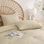 JELLYMONI Pillowcases King Size Light Sand 2 Pack Boho Striped Bed Pillow Covers 20x36in Polyester Envelope Pillow Shams Tufted Bohemian Textured (Pillows are not Included)