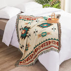 Touchat Native American Blanket Western Decor Boho Throw Blanket for Sofa, Mexican Decorative Farmhouse Blanket, Southwest Decor Woven Blankets, Aztec Throw Blankets with Tassel(Beige,50×60 inch)