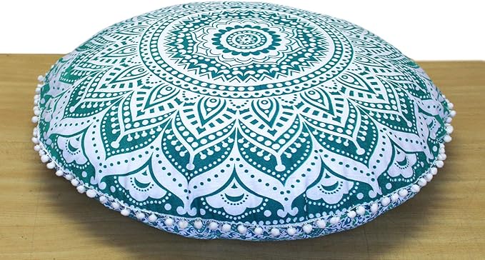 ICC Large Round seat Floor Cushion Chair Ottoman Cover, Pouf Pillow Meditation Floor Cushions Covers, Seating pouffe Throw Covers Craft Room Furniture for Sitting Cover 32" Inches Green