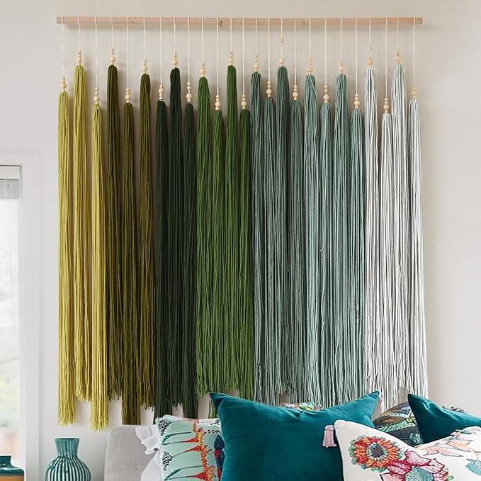 IOWER Macrame Wall Hanging Large Yarn Fiber Wall Art Geometric Aesthetic Beaded Tassel Chic Home Decor for Bedroom Living Room 39" W x 45" L