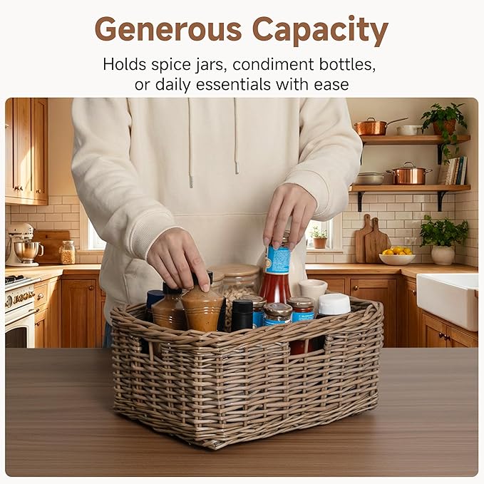 StorageWorks Pantry Baskets, Willow Storage Baskets for Organizing, Shelves, Pantry Organizers and Storage, Light Brown, 15"L x 11"W x 6 ¾"H