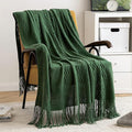 MIULEE Dark Green Knitted Throw Blanket for Couch Boho Textured Cozy Woven Blanket with Tassels for Sofa Chair Bed Living Room Acrylic Wave Pattern 60"x80"