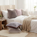 decorUhome Cozy Faux Fur Throw Pillow Covers 20x20 Set of 2 Decorative Soft Plush Striped Modern Farmhouse Boho Couch Pillow Cases with Velvet Back for Sofa Bed Living Room, Tan