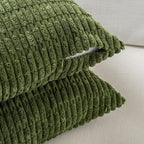 Fancy Homi Set of 4 Green Boho Decorative Throw Pillow Covers 18x18 Inch for Couch Bed Sofa, Aesthetic Modern Bohemian Room Decor, Soft Fuzzy Fluffy Cozy Corduroy Cushion Case 45x45cm