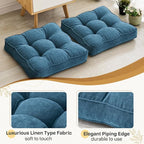 Floor Pillow Set of 2, Memory Foam Floor Cushions for Adults, Large Meditation Pillow for Sitting, 22 x 22 Inches (Square | Navy)