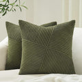Topfinel 24x24 inches Pillow Covers Set of 2 Olive Green Corduroy Decorative Throw Pillow Covers for Sofa Couch Bed, Windmill Textured Striped Patchwork Couch Spring Pillow Case 60x60 cm