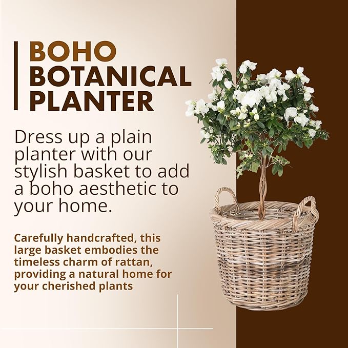 Kouboo Kobo Rattan Round Planter, Gray Decorative Storage Basket