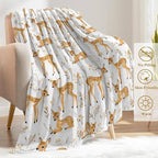 Cute Deer Fleece Blanket - Lightweight Soft Cozy Gifts Throw for Nature Lovers,Kids,Girls,Women,Sweet Animal & Floral White Blankets,Home Room Modern Art Decor 40x50in