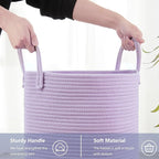 60L Large Purple Hamper Laundry Basket for Nursery Kids Tall Lavender Blanket Basket for Girls Cotton Rope Lilac Clothes Hamper in Bedroom 15Dx20H inches