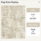 Abstract Rug 5x7 Machine Washable Area Indoor Beige Gray White Low Pile Non-Slip Foldable Thin Accent Rugs for Bedroom Living Room Dining Room Grey