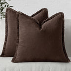MIULEE Decorative Throw Pillow Covers Neutral Linen Fringe Throw Pillows Set of 2 Dark Brown Boho Farmhouse Cushion Covers with Tassels for Couch Sofa Bed Living Room Spring Decor 20x20 Inch