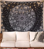 Neasow Bohemian Tapestry Wall Hanging,Black and White Floral Tapestry with Dotted Daisy Medallion Print Bedroom Boho Hippie Home Decor, 70×90 inches
