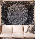 Neasow Bohemian Tapestry Wall Hanging, Black and White Floral Tapestry with Dotted Daisy Medallion Print Bedroom Boho Hippie Home Decor, 60x80 inches