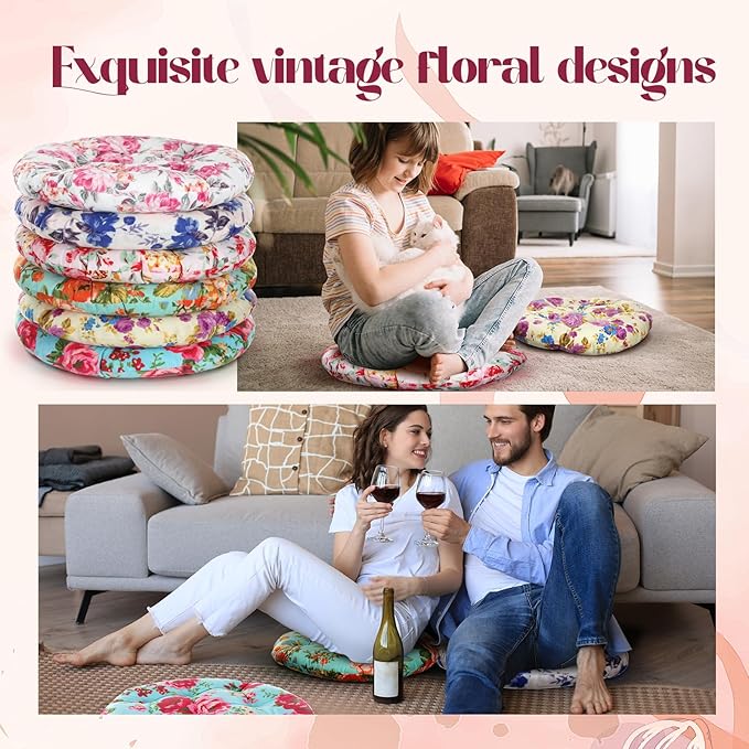 6 Pcs Boho Floor Pillow Cushions Seating 15 x 15 Inches Boho Floor Pillow Round Seat Reading Chair Cushions Yoga Mandala Meditation Pouf for Classroom Home School Playing Supplies