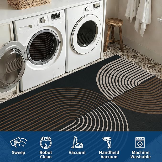 GarveeHome Easy Jute Runner Rugs 2x8 Modern Rainbow Rug for Hallway Kitchen Non Slip Indoor Outdoor Runner Door Mat for Laundry Porch