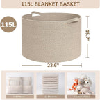 INDRESSME 115L Extra Large Woven Blanket Baskets for Storage, Toy Organizers and Storage Rope Baskets for Boys Girls Kids，Burr Basket Storage Bins for Decor Laundry Shoe, Brown