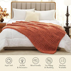 Amélie Home Chunky Knit Throw Blanket for Couch, Soft Chenille Crochet Blanket for Sofa, 50"x60", Burnt Orange