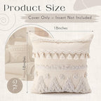 Tegeme 2 Pack Boho Throw Pillow Covers 18 x 18 Inch Tufted Textured Woven Farmhouse Decorative Pillowcases with Tassels Modern Neutral Cream Couch Pillows with Zipper for Sofa Bed Living Room