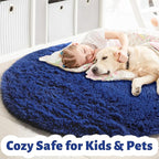 Amdrebio Navy Blue Small Round Rug 3Ft for Boys Room Bedroom, Circle Area Rugs for Kids Room, Living Room Decor Aesthetic, Fluffy Shag Fur Throw Royal Dark Blue Carpet for Dorm Playroom Baby Nursery