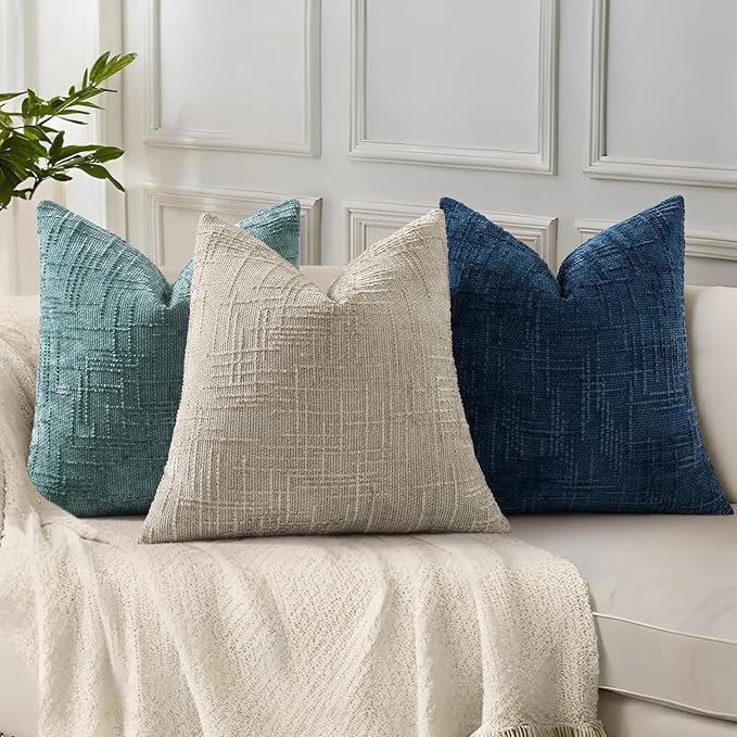 decorUhome Summer Teal Chenille Euro Sham Throw Pillow Covers 24x24 Set of 2 Textured Soft Cozy Slubby Couch Pillow Covers Modern Farmhouse Boho Decorative Pillow Cases for Bed Sofa Living Room