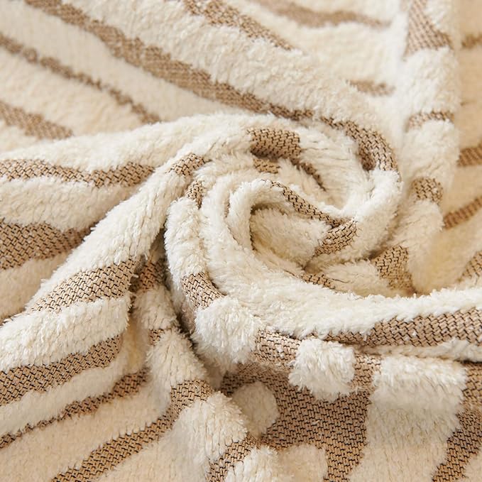 ROOMLIFE Thicked Striped Couch Cover with Tassel Khaki Chenille Sofa Cover Blanket for Sectional Sofa, Soft Sofa Slipcovers for L Shaped Love Seat 2-3 Cushion Couch Anti Slip Sofa Protector, 71"x118"