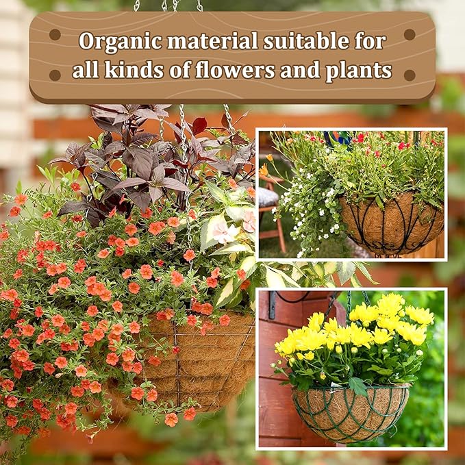 Legigo 3 Pack 12 Inch Hanging Basket Coco Liners Replacement, 100% Natural Round Coconut Coco Fiber Planter Basket Liners for Hanging Basket Flowers/Vegetables