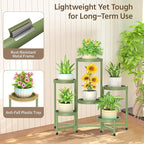 LASZOLA 6 Tiered Plant Stand Indoor Outdoor with Plastic Tray, Corner Folding Tall Flower Display Rack, Modern Plant Holder Shelf for Outdoor Patio Porch Garden Office Living Room, Green