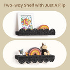AELS Scalloped Nursery Bookshelf, Set of 3, Picture Ledge Shelf for Wall Decor, Woven Natural Fibre Floating Shelves for Books, Toys, Photo Frames, Nursery, Boho Modern Farmhouse Book Shelf, Black
