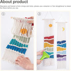 Boho Macrame Wall Hanging Decor Set, 2PCS Southwest Bohemian Handmade Woven Sun&Moon Mountain Geography Tapestry with Long Tassel, Gypsy Rainbow Ornament for Nursery Decoration Girl Christmas Gift