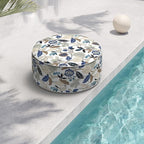 Indoor/Outdoor Inflatable Ottoman D21 x H9 inch, Round Footstool Inflatable Foot Rest Ottoman with Handle, Portable Ottomans Pouf for Patio, Garden, Camping, Home, Breeze Leaves Beige