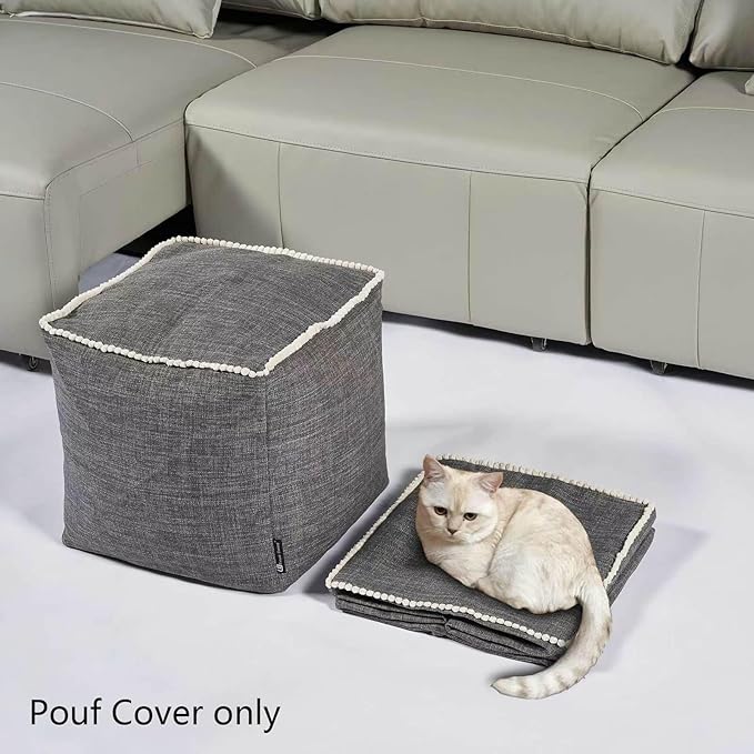 Louis Donné 45x45 Unstuffed Square Pouf Ottoman Cover Footstool for Storage Washable Small Bean Bag Cotton and Linen Fabric DIY Home Decorative Pets Friendly (Cover only)