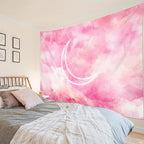 LB Pink Sky Tapestry Fantasy Pink Cloud and Moon Nature Landscape Wall Hanging Colorful Aesthetic Tapestries Wall Blanket for Bedroom Living Room Girl Teen Dorm Party Decor 80x60 Inches
