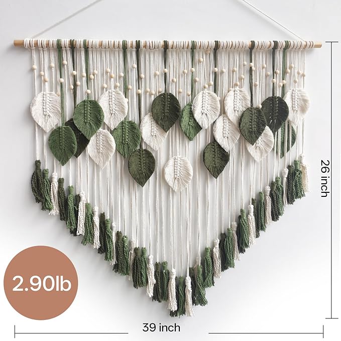 lokeisna Macrame Wall Hanging, Woven Tapestry Beige & Dusty Rose Handmade Craft Macrame Wall Decor, Gallery & Nursery, White Green