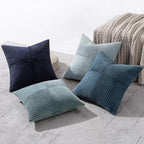 MIULEE Dusty Blue Navy Farmhouse Throw Pillow Covers 18x18 Inch Set of 4 Boho Patchwork Gradient Cushion Cases Western Modern Pillow Cases Corduroy Home Decor for Couch Sofa Living Room Bed