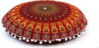 ICC 32 Inch Floor Pillows & Cushion Covers, Decorative Hippie Mandala Pouf Pillow Cover Bohemian Seating Meditation Cushion Cover, Large Boho Ottoman Case Pillowcase for Couch Round (Red)