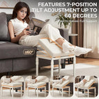 Adjustable Ottoman Pouf, 4 Height Position & 60 Degree Tilt Angle Adjustment Ottomans Footrest Foot Stools Pouffe Footstool for Under Desk Living Room Home(Beige)