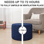 Fluffy Round Ottoman Pouf with All-in-One Foam Filling 20" x 14" Furry Ottoman Foot Rest Foot Stool for Living Room or Bedroom (Navy Blue)