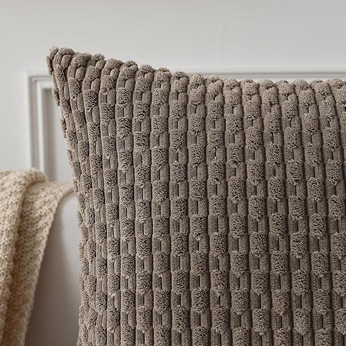 Kevin Textile 14x22 Inch Pillow Cover 1 Pack Boho Decorative Soft Striped Corduroy Lumbar Farmhouse Color Accent Rectangle Cushion Case for Living Room Couch Sofa Bed, Light Brown